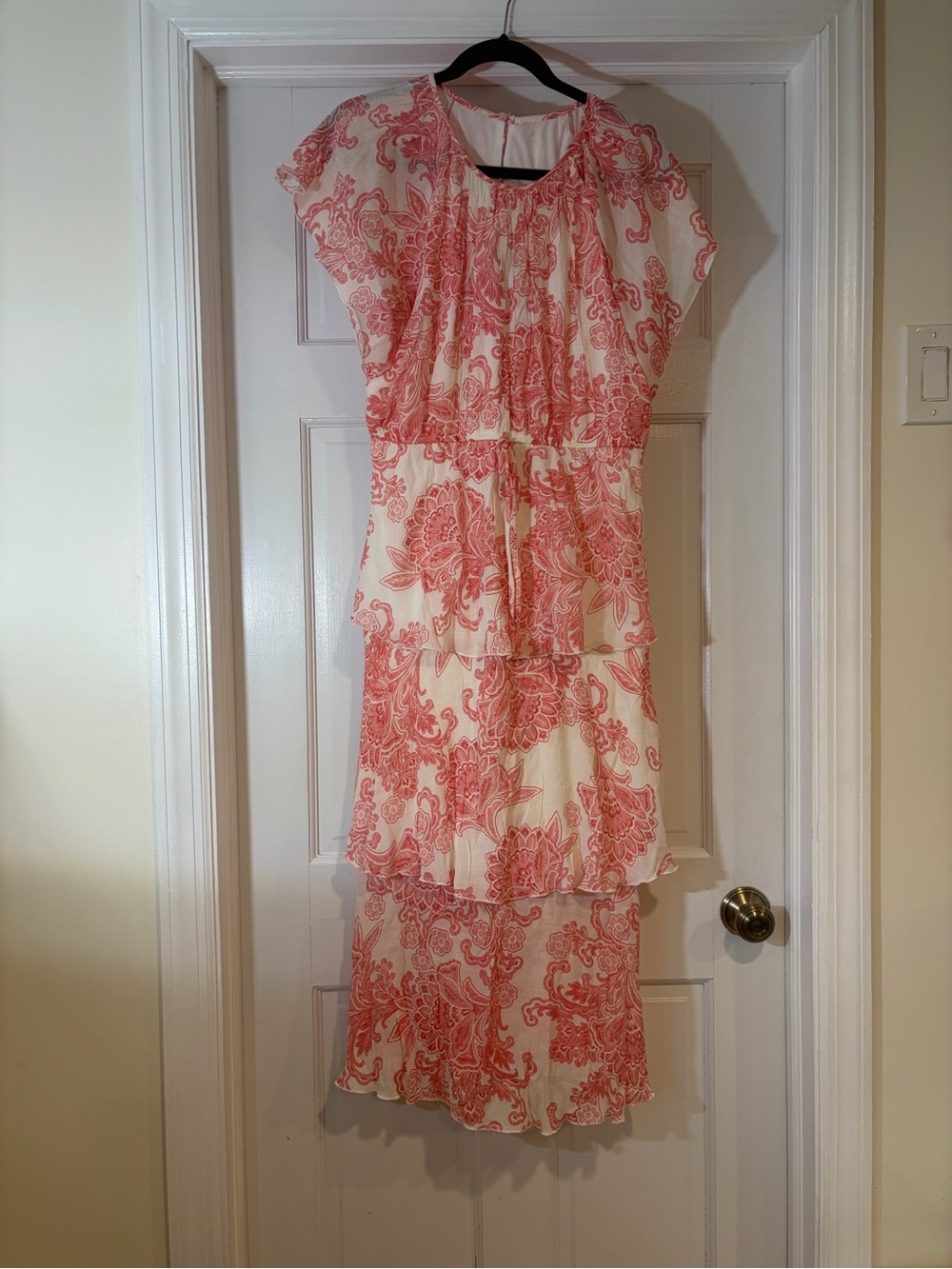 Tiered Midi Dress in Coral Floral Print